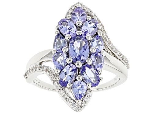 Photo of 2.00ctw Oval And Pear Tanzanite With 0.21ctw Round White Zircon Rhodium Over Sterling Silver Ring - Size 7