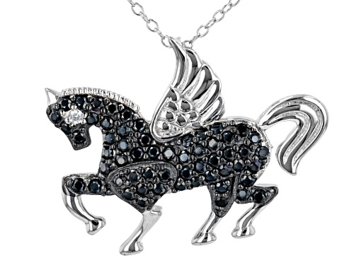 0.83ctw Black Spinel With 0.02ctw White Zircon Rhodium Over Silver Pegasus Pendant With Chain