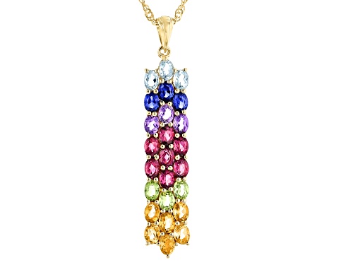 4.33ctw Multi-Gemstone 18k Yellow Gold Over Sterling Silver Pendant With Chain