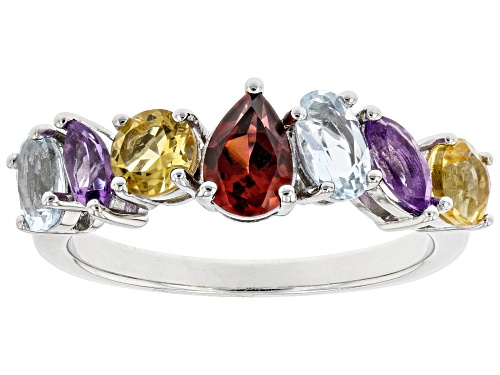 1.54ctw Citrine, Garnet, Amethyst, And Sky Blue Topaz Rhodium Over Sterling Silver Ring - Size 9