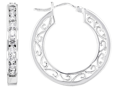 Photo of MOISSANITE FIRE® 1.00CTW DIAMOND EQUIVALENT WEIGHT ROUND PLATINEVE® HOOP EARRINGS