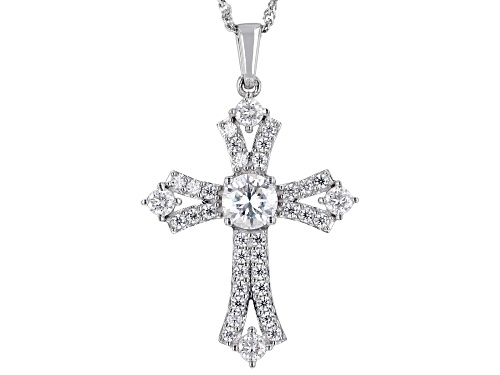 MOISSANITE FIRE® 1.84CTW DEW PLATINEVE®  CROSS PENDANT & 18 INCH SINGAPORE CHAIN