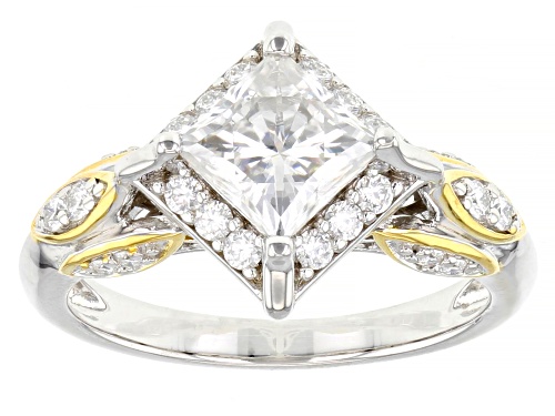 MOISSANITE FIRE® 1.60CTW DEW PRINCESS CUT & ROUND PLATINEVE® & 14K YELLOW GOLD OVER SILVER RING - Size 8