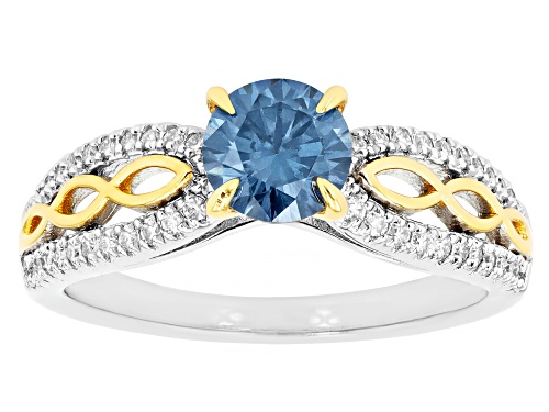 MOISSANITE FIRE® & BLUE MOISSANITE 1.28CTW DEW ROUND TWO TONE RING - Size 6