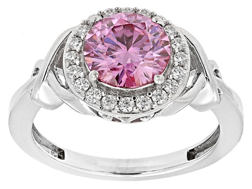 MOISSANITE FIRE® AND PINK MOISSANITE 2.10CTW DEW ROUND PLATINEVE® RING - Size 6