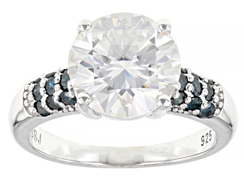 MOISSANITE FIRE® 4.20CT DEW ROUND BRILLIANT & ROUND BLUE DIAMOND PLATINEVE® RING - Size 6