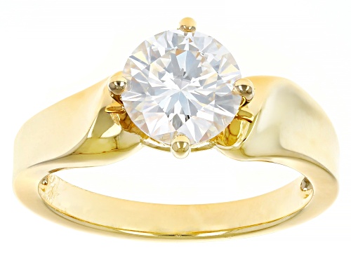 MOISSANITE FIRE® 1.50CT DEW ROUND BRILLIANT 14K YELLOW GOLD OVER SILVER RING - Size 9
