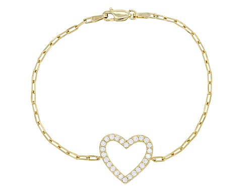 Photo of MOISSANITE FIRE® .78CTW DEW ROUND 14K YELLOW OVER SILVER HEART & PAPERCLIP BRACELET - Size 7.5