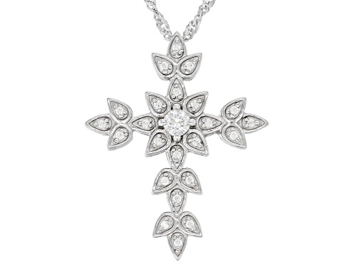 MOISSANITE FIRE® .33CTW DEW ROUND PLATINEVE® CROSS PENDANT & CHAIN