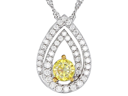 MOISSANITE FIRE® & YELLOW MOISSANITE 1.01CTW DEW ROUND PLATINEVE® PENDANT & CHAIN