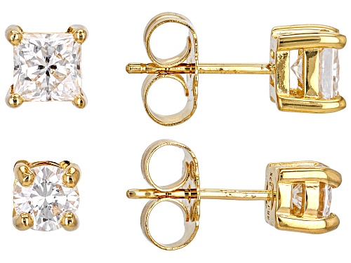 MOISSANITE FIRE® 2.40CTW DEW 14K YELLOW GOLD OVER SILVER 2 SETS OF STUD EARRINGS