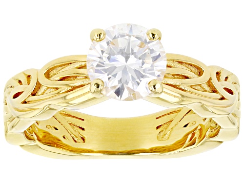 MOISSANITE FIRE® 1.20CT DEW ROUND BRILLIANT 14K YELLOW GOLD OVER SILVER RING - Size 8