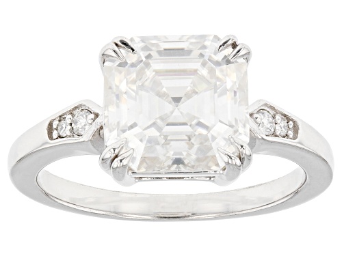 MOISSANITE FIRE® 3.98CTW DEW ASSCHER CUT & ROUND BRILLIANT PLATINEVE® RING - Size 10
