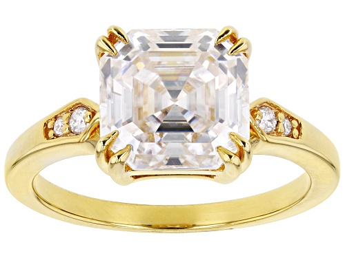 MOISSANITE FIRE® 3.98CTW DEW ASSCHER CUT & ROUND BRILLIANT 14K YELLOW GOLD OVER SILVER RING - Size 7
