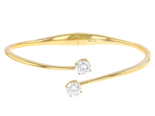 MOISSANITE FIRE® 2.40CTW DEW ROUND 14K YELLLOW GOLD OVER SILVER BANGLE BRACELET - Size 7.25