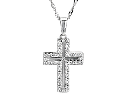 MOISSANITE FIRE® .48CTW DEW ROUND PLATINEVE® CROSS PENDANT & CHAIN