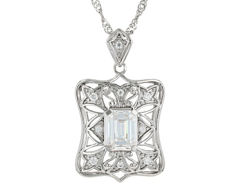 MOISSANITE FIRE® 1.93CTW DEW EMERALD CUT & ROUND PLATINEVE® PENDANT & SINGAPORE CHAIN
