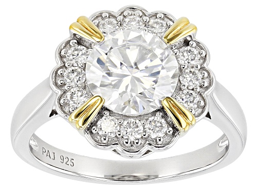 MOISSANITE FIRE® 2.26CTW DEW ROUND PLATINEVE® & 14K YELLOW GOLD OVER SILVER RING - Size 9