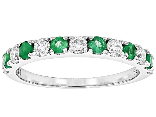 MOISSANITE FIRE® .42CTW DEW ROUND & ZAMBIAN EMERALD PLATINEVE® RING - Size 6