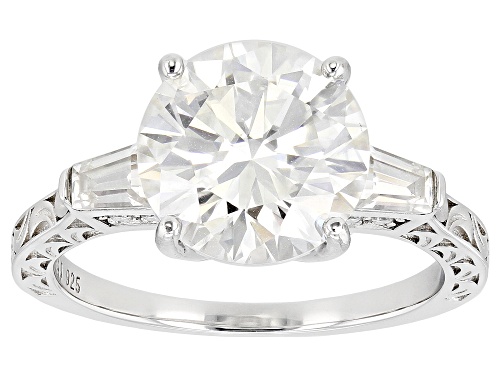 MOISSANITE FIRE® 3.94CTW DEW ROUND BRILLIANT & TAPERED BAGUETTE PLATINEVE® RING - Size 10