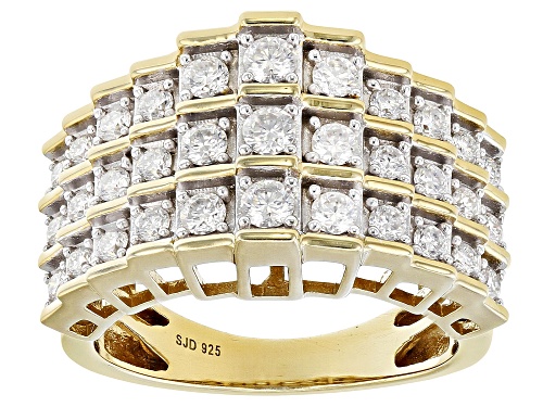 MOISSANITE FIRE® 1.02CTW DEW ROUND BRILLIANT 14K YELLOW GOLD OVER SILVER PYRAMID RING - Size 6