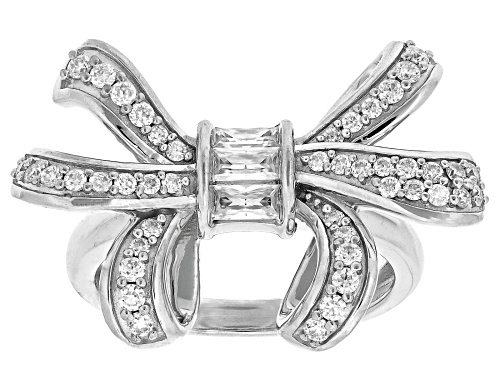 MOISSANITE FIRE® .85CTW DEW ROUND & BAGUETTE PLATINEVE® BOW RING - Size 6