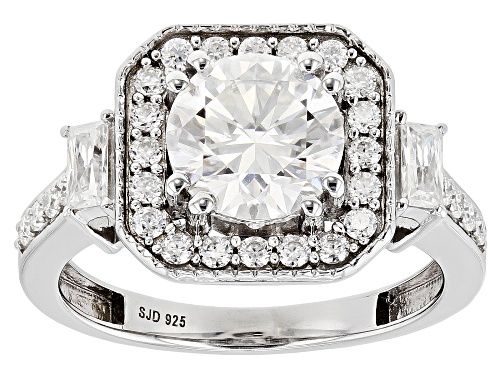 MOISSANITE FIRE® 2.64CTW DEW ROUND & BAGUETTE PLATINEVE® RING - Size 6