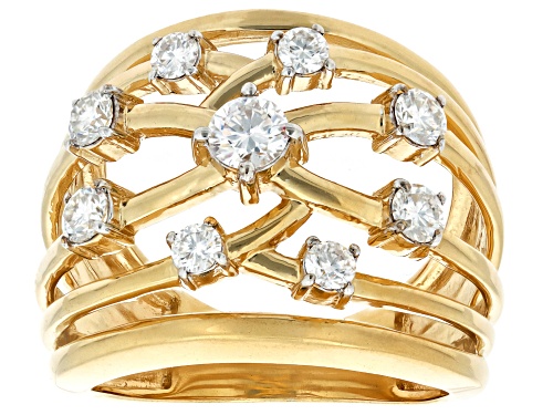 Photo of MOISSANITE FIRE® .87CTW DEW ROUND BRILLIANT 14K YELLOW GOLD OVER SILVER RING - Size 6