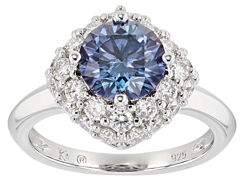 MOISSANITE FIRE® & BLUE MOISSANITTE 3.02CTW DEW ROUND BRILLIANT PLATINEVE® RING - Size 8