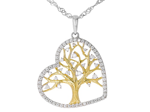 MOISSANITE FIRE® .80CTW DEW ROUND BRILLIANT TWO TONE PENDANT WITH CHAIN