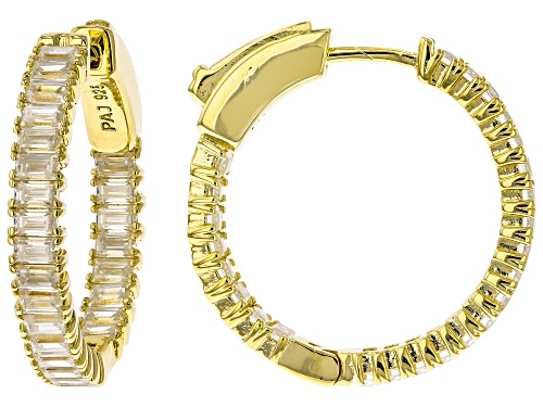 MOISSANITE FIRE(R) 2.50CTW DEW BAGUETTE 14K YELLOW GOLD OVER SILVER HOOP EARRINGS