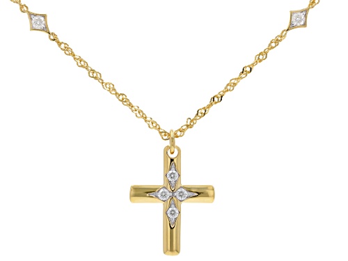 MOISSANITE FIRE® .28CTW DEW ROUND BRILLIANT 14K YELLOW GOOLD OVER SILVER CROSS NECKLACE - Size 18