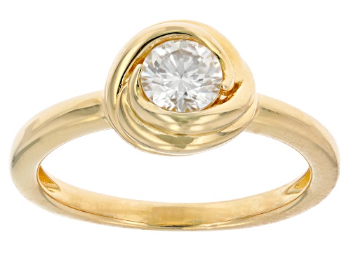 MOISSANITE FIRE® .50CT DEW ROUND BRILLIANT 14K YELLOW GOLD OVER SILVER RING - Size 9