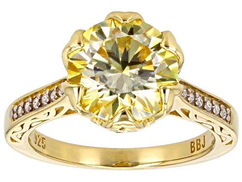 MOISSANITE FIRE® & YELLOW MOISSANITE & YELLOW SAPPHIRE  3.80CTW DEW 14K YG OVER SILVER RING - Size 5