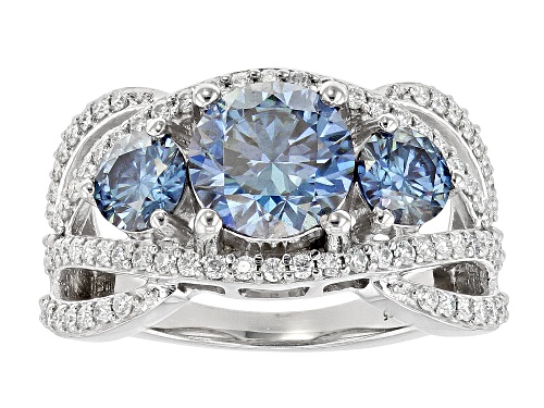 MOISSANITE FIRE® & BLUE MOISSANITE 3.68CTW DEW ROUND PLATINEVE® RING - Size 8