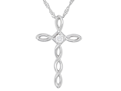 MOISSANITE FIRE® .10CT DEW ROUND BRILLIANT PLATINEVE® CROSS PENDANT & CHAIN