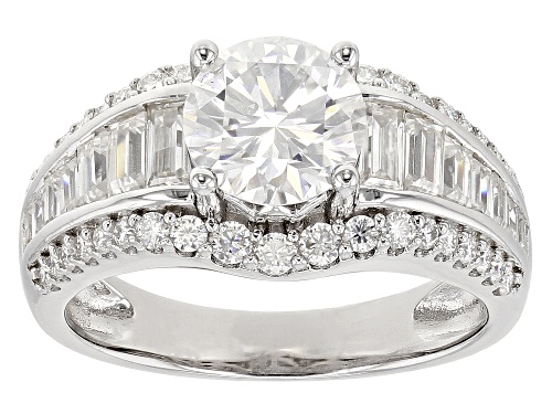 MOISSANITE FIRE® 2.82CTW DEW ROUND BRILLIANT AND BAGUETTE PLATINEVE® RING - Size 8