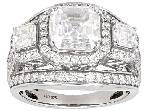 MOISSANITE FIRE® 5.08CTW DEW ASSCHER CUT AND ROUND PLATINEVE® RING - Size 8