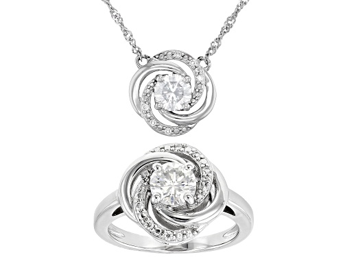 MOISSANITE FIRE® 1.72CTW DEW ROUND PLATINEVE® RING AND NECKLACE SET