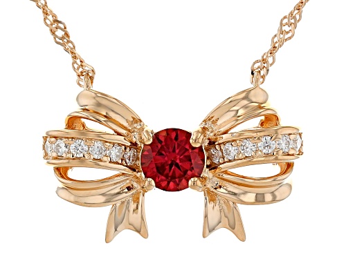 MOISSANITE FIRE® AND RED MOISSANITE .84CTW DEW ROUND 14K ROSE GOLD OVER SILVER BOW NECKLACE - Size 18