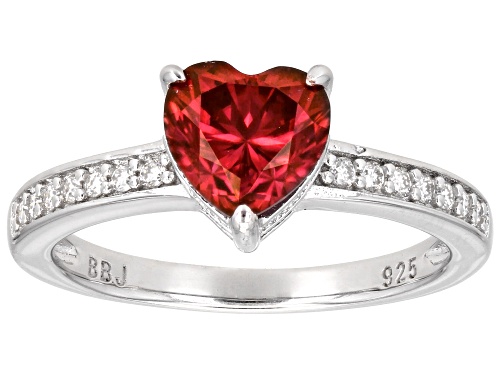 MOISSANITE FIRE® & RED MOISSANITE 1.45CTW DEW HEART SHAPE AND ROUND PLATINEVE® RING - Size 9