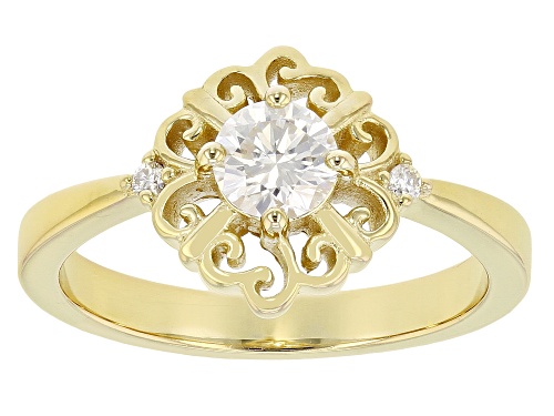 MOISSANITE FIRE® .54CTW DEW ROUND BRILLIANT 14K YELLOW GOLD OVER SILVER RING - Size 9
