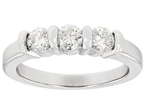 Photo of MOISSANITE FIRE® .69CTW DEW ROUND BRILLIANT PLATINEVE® 3 STONE RING - Size 6