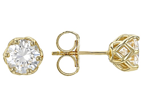 MOISSANITE FIRE® 2.00CTW DEW ROUND 14K YELLOW GOLD OVER SILVER STUD EARRINGS
