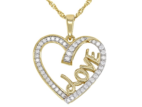 MOISSANITE FIRE® .57CTW DEW ROUND 14K YELLOW GOLD OVER SILVER HEART & LOVE PENDANT WITH CHAIN