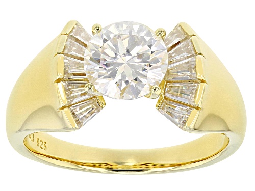 MOISSANITE FIRE(R) 1.70CTW DEW ROUND AND BAGUETTE 14K YELLOW GOLD OVER SILVER RING - Size 7