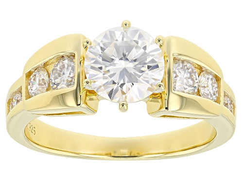 MOISSANITE FIRE(R) 1.84CTW DEW ROUND 14K YELLOW GOLD OVER SILVER RING - Size 7