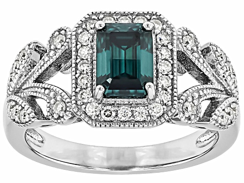 MOISSANITE FIRE® AND GREEN MOISSANITE 1.36CTW DEW EMERALD CUT AND ROUND BRILLIANT PLATINEVE® RING - Size 8