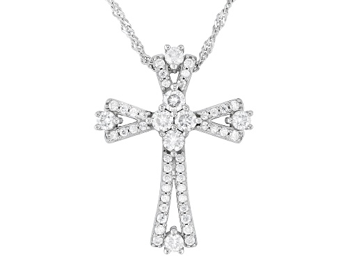 MOISSANITE FIRE® 1.04CTW DEW ROUND BRILLIANT PLATINEVE® CROSS PENDANT AND SINGAPORE CHAIN