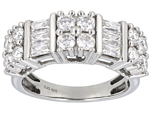 MOISSANITE FIRE® 1.74CTW DEW ROUND BRILLIANT AND BAGUETTE PLATINEVE® RING - Size 7